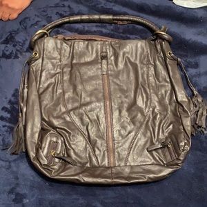 Faux leather brown large shoulder bag